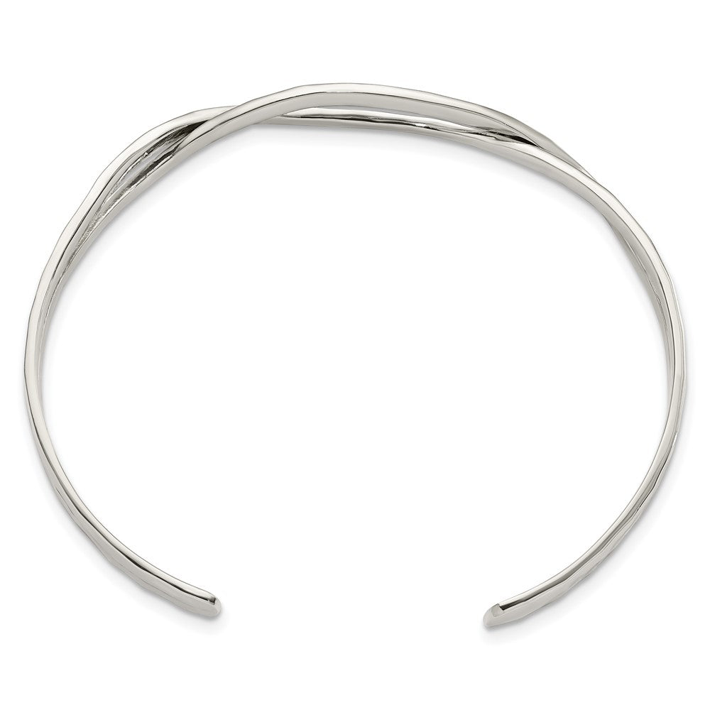 Sterling Silver Polished Hammered Criss Cross Cuff Bangle QB1369