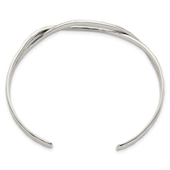 Sterling Silver Polished Hammered Criss Cross Cuff Bangle QB1369