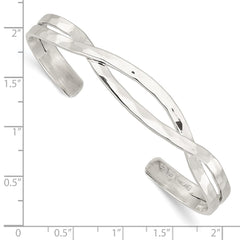 Sterling Silver Polished Hammered Criss Cross Cuff Bangle QB1369