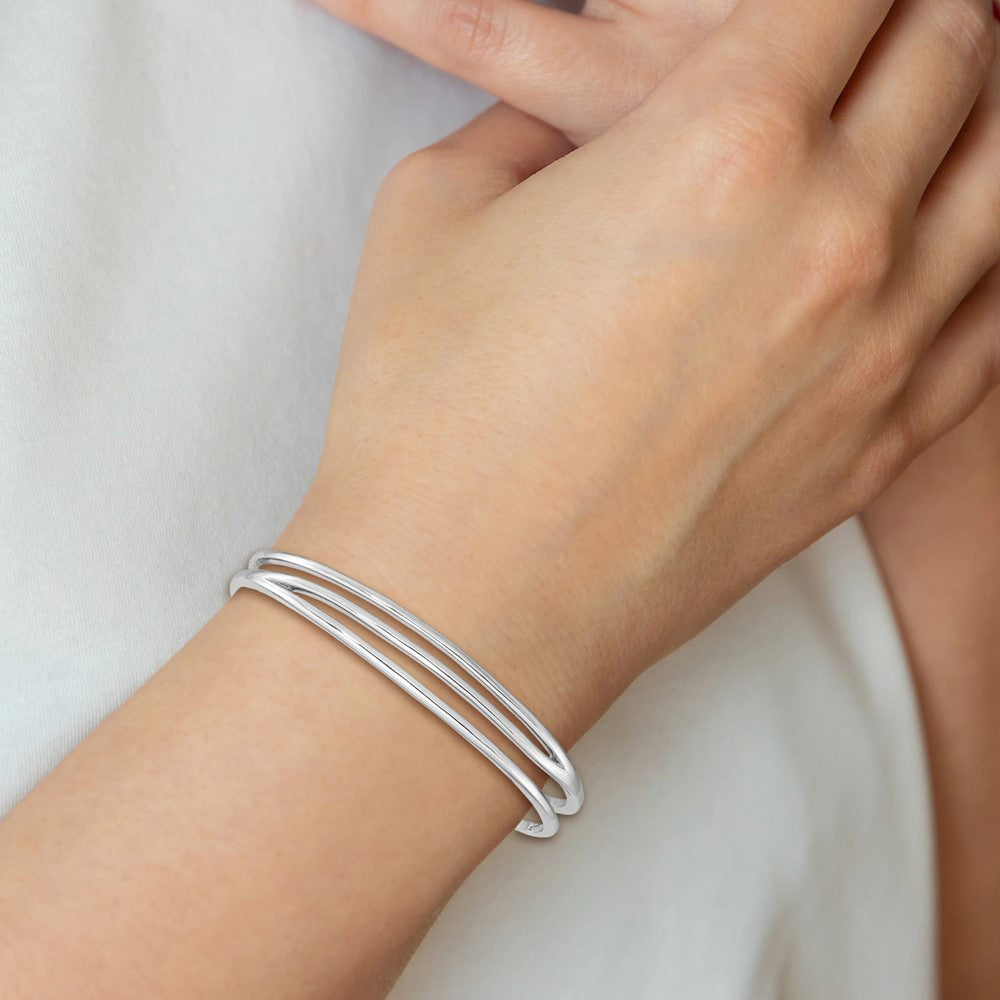 Sterling Silver RH-plated Polished Three Line Cuff Bangle QB1370