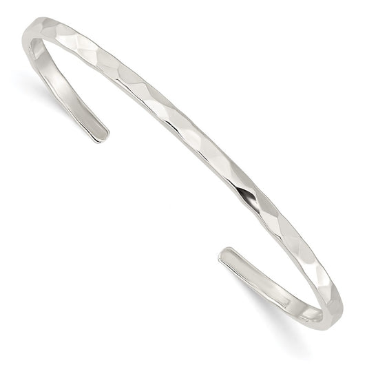 Sterling Silver Polished Hammered Cuff Bangle QB1371