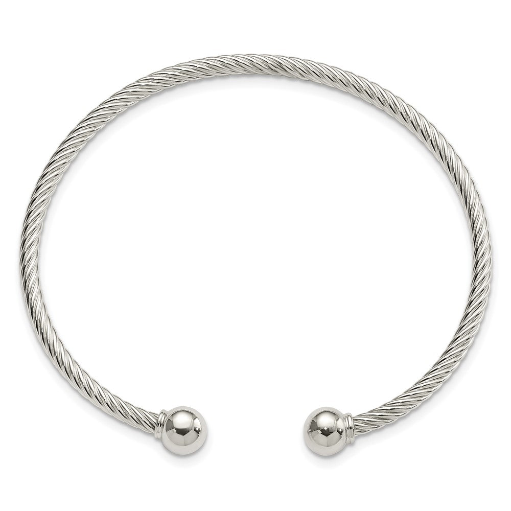 Sterling Silver Polished Twisted w/1 Thread Ball Cuff Bangle QB1380