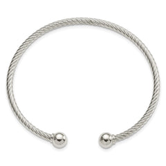 Sterling Silver Polished Twisted w/1 Thread Ball Cuff Bangle QB1380
