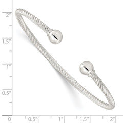 Sterling Silver Polished Twisted w/1 Thread Ball Cuff Bangle QB1380