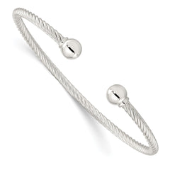 Sterling Silver Polished Twisted w/1 Thread Ball Cuff Bangle QB1380