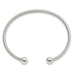 Sterling Silver Rhod-plated Twisted w/1 Thread Ball Cuff Bangle QB1381