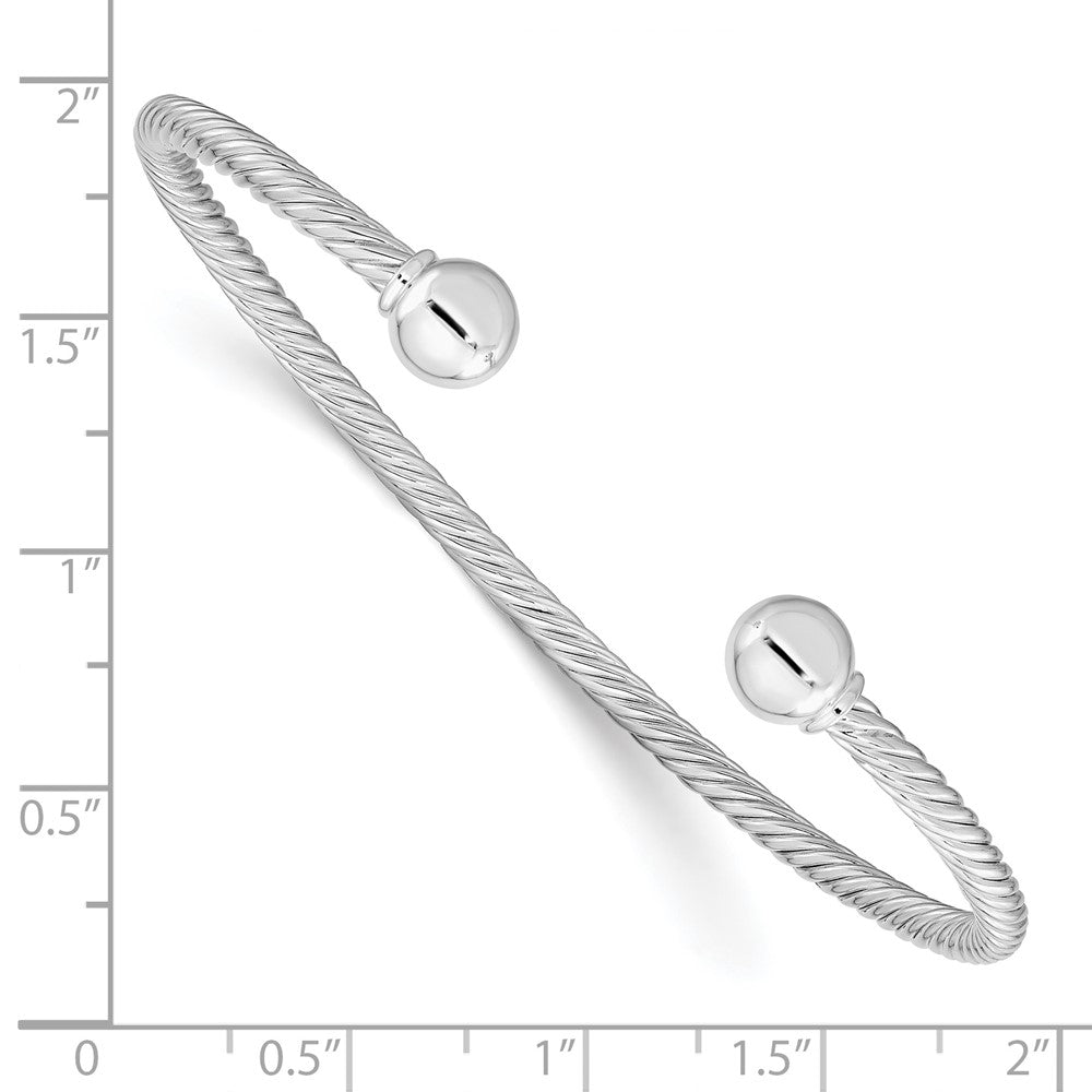 Sterling Silver Rhod-plated Twisted w/1 Thread Ball Cuff Bangle QB1381