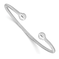 Sterling Silver Rhod-plated Twisted w/1 Thread Ball Cuff Bangle QB1381
