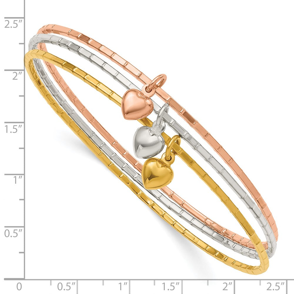 Sterling Silver/Gold-tone/Rose-tone w/Puffed Heart Bangle Set QB1393