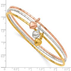 Sterling Silver/Gold-tone/Rose-tone w/Puffed Heart Bangle Set QB1393