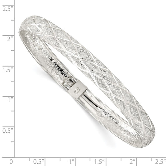 Sterling Silver Laser-cut X-Design 7.5mm Oval Flexible Bangle QB1402