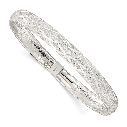 Sterling Silver Laser-cut X-Design 7.5mm Oval Flexible Bangle QB1402