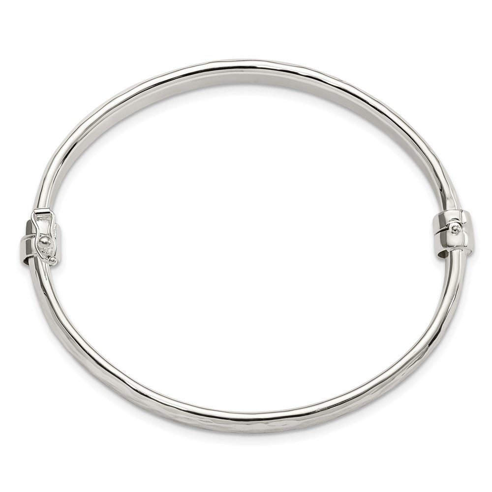Sterling Silver Polished Textured Hinged Bangle QB1418
