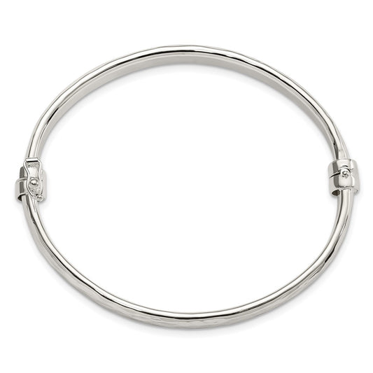Sterling Silver Polished Textured Hinged Bangle QB1418