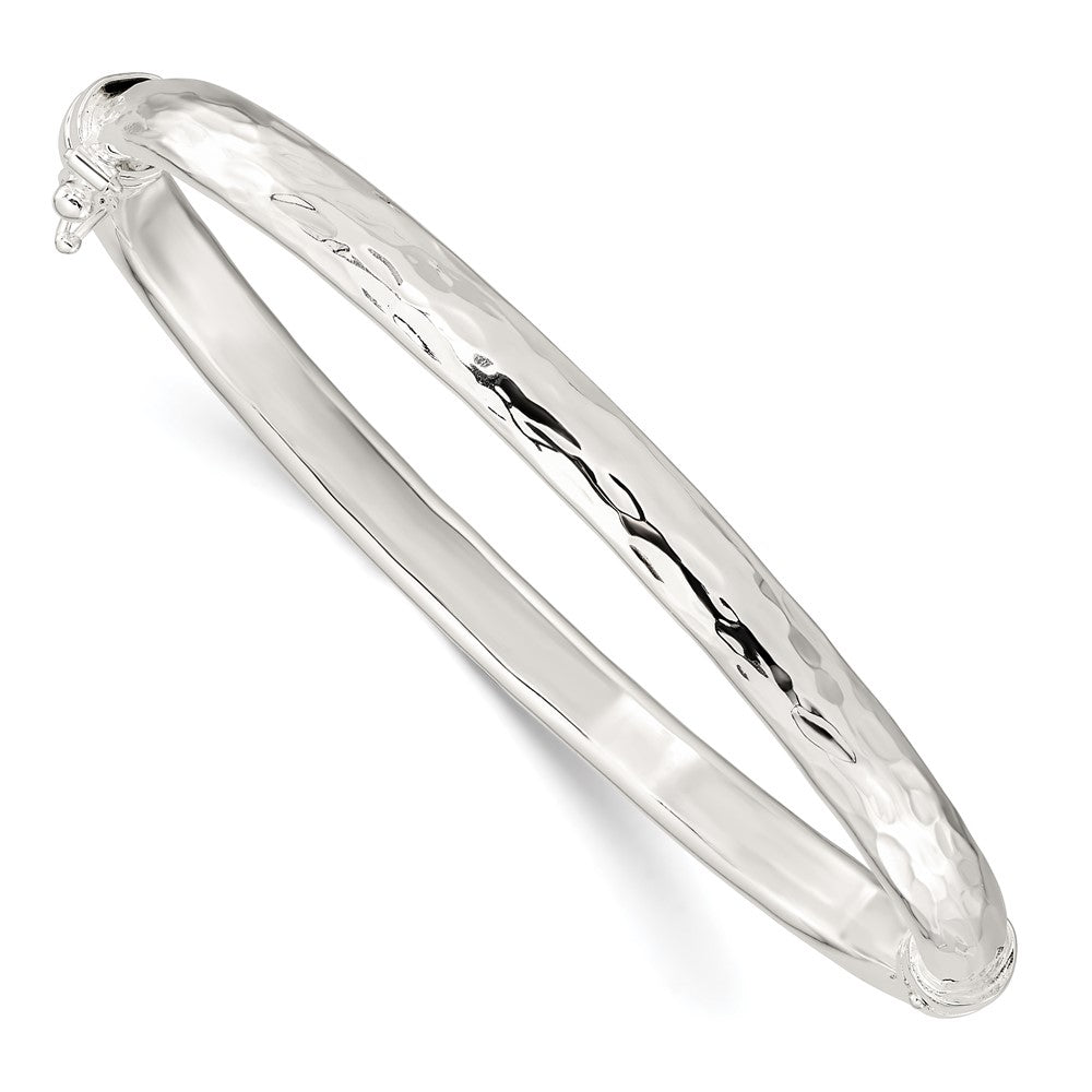 Sterling Silver Polished Textured Hinged Bangle QB1418