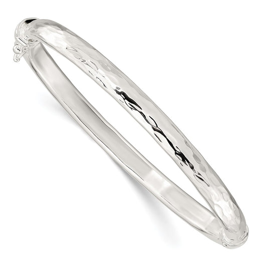 Sterling Silver Polished Textured Hinged Bangle QB1418