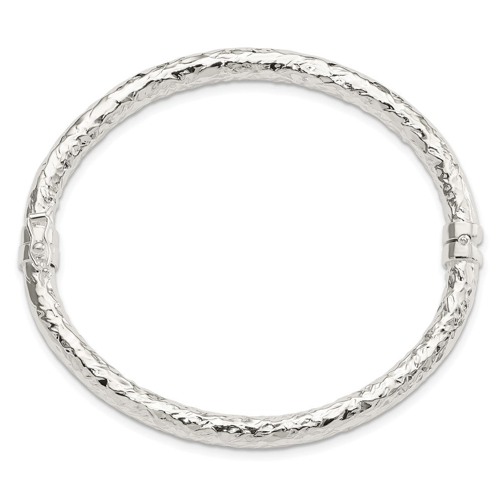 Sterling Silver Polished Textured Hinged Bangle QB1419