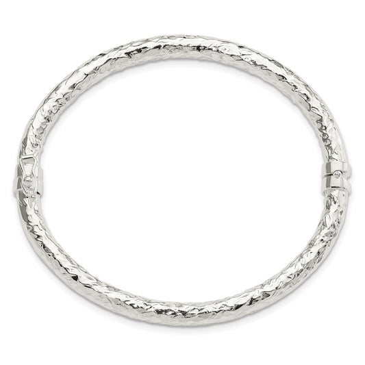 Sterling Silver Polished Textured Hinged Bangle QB1419