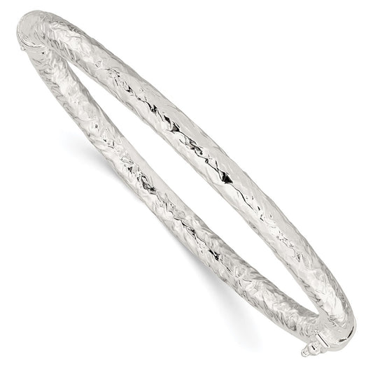 Sterling Silver Polished Textured Hinged Bangle QB1419
