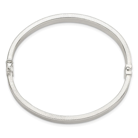 Sterling Silver Polished & Textured Hinged Bangle QB1421