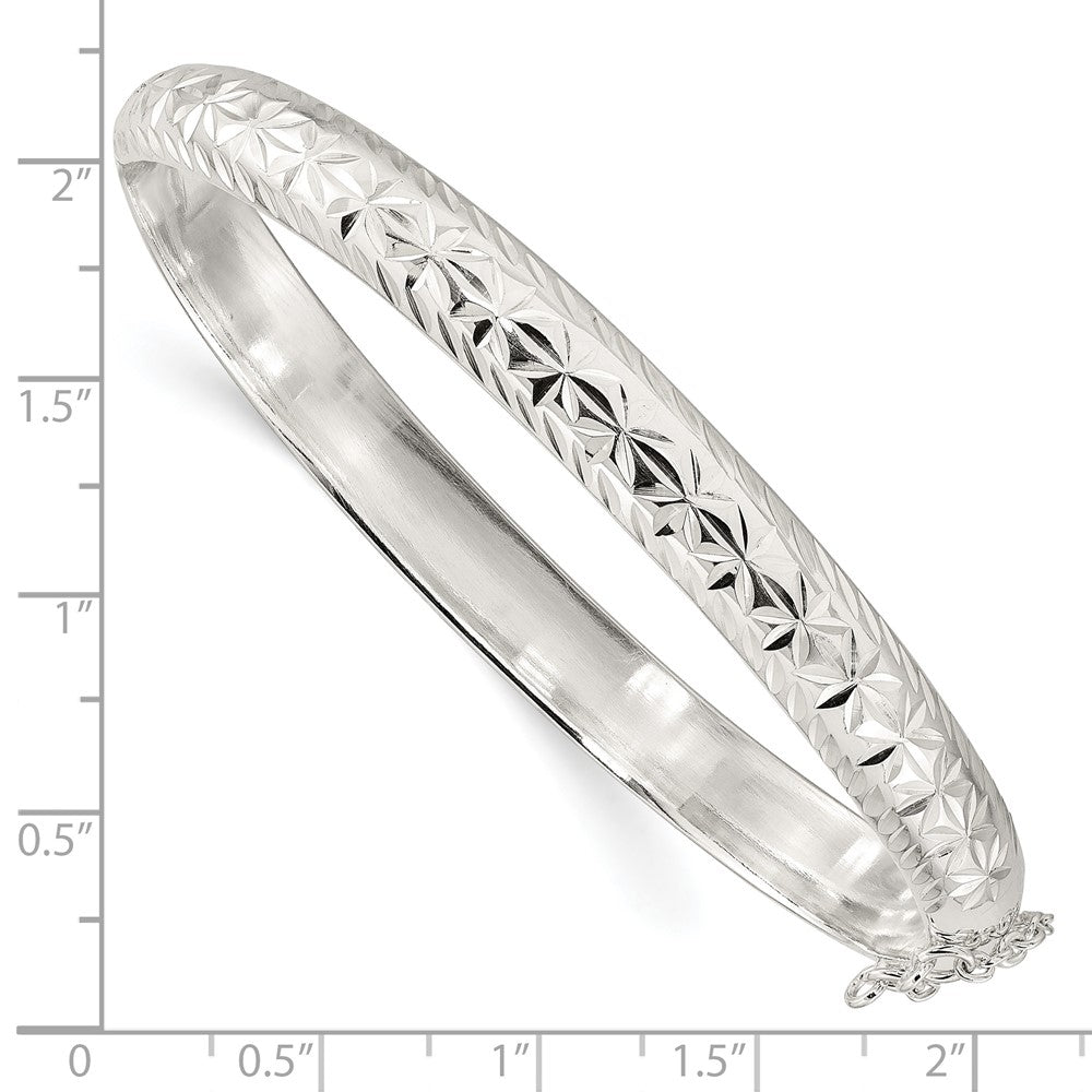 Sterling Silver Polished and D/C 7.25mm Hinged  Bangle QB1425