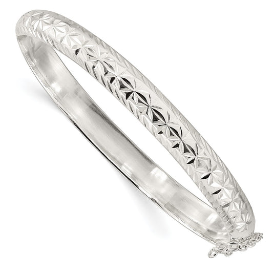 Sterling Silver Polished and D/C 7.25mm Hinged  Bangle QB1425