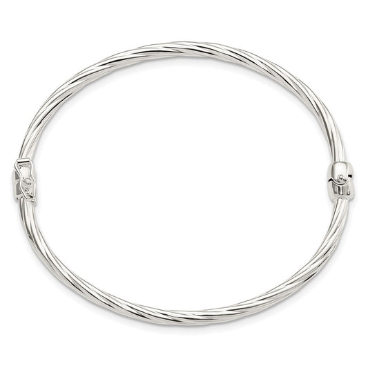 Sterling Sliver Polished Twisted Hinged Bangle QB1428