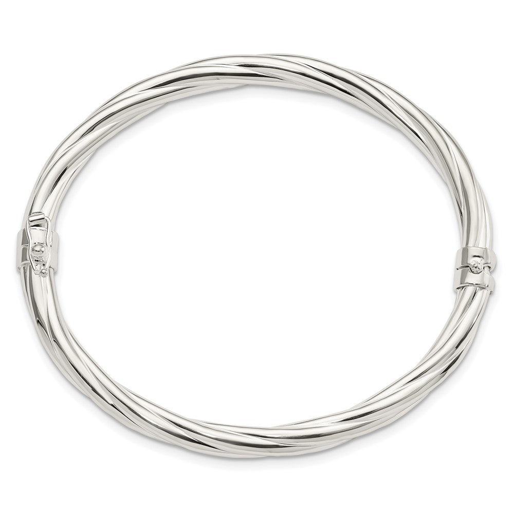 Sterling Silver Polished Twisted Hinged Bangle QB1429