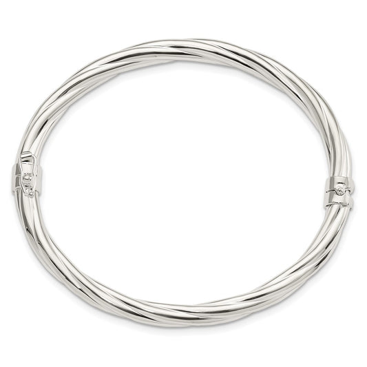 Sterling Silver Polished Twisted Hinged Bangle QB1429