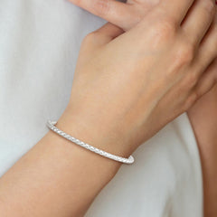 Sterling Silver Polished Flexible Weaved Bangle Bracelet QB1433