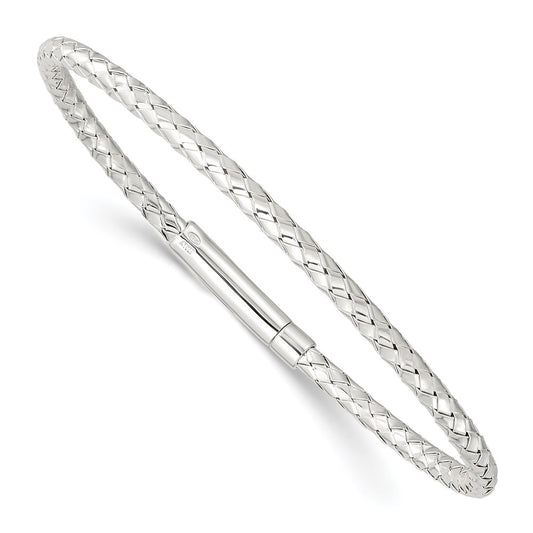 Sterling Silver Polished Flexible Weaved Bangle Bracelet QB1433