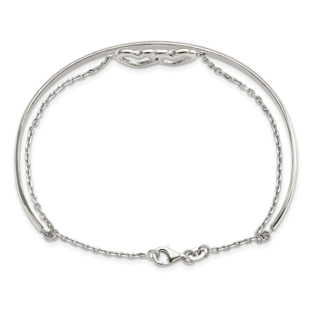Sterling Silver Polished Double Heart and Bangle QB1437