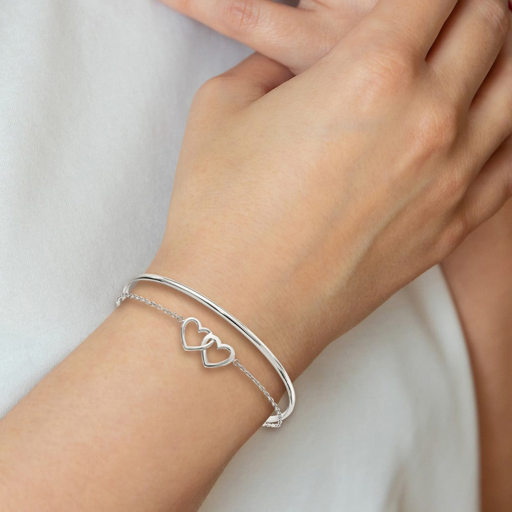 Sterling Silver Polished Double Heart and Bangle QB1437