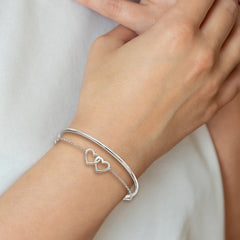 Sterling Silver Polished Double Heart and Bangle QB1437