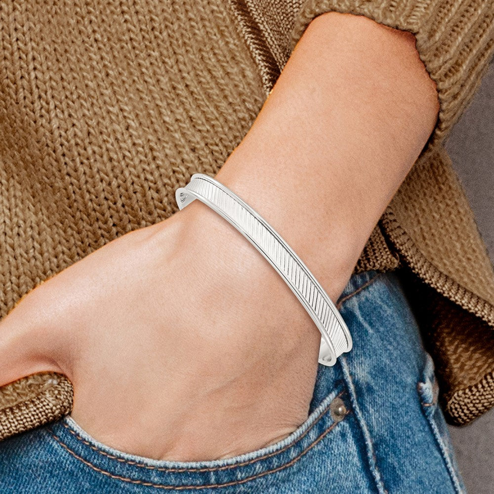 Sterling Silver Polished Textured Cuff Bangle Bracelet QB1452
