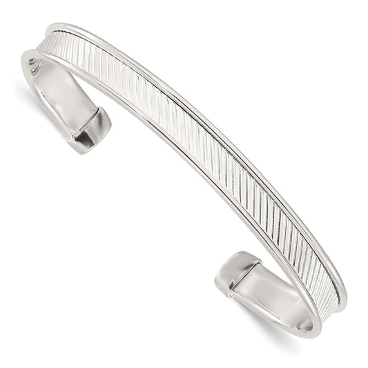 Sterling Silver Polished Textured Cuff Bangle Bracelet QB1452
