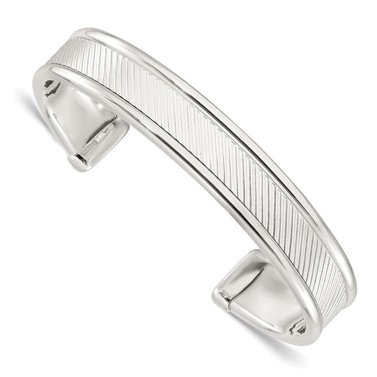 Sterling Silver Polished Textured Cuff Bangle Bracelet QB1453