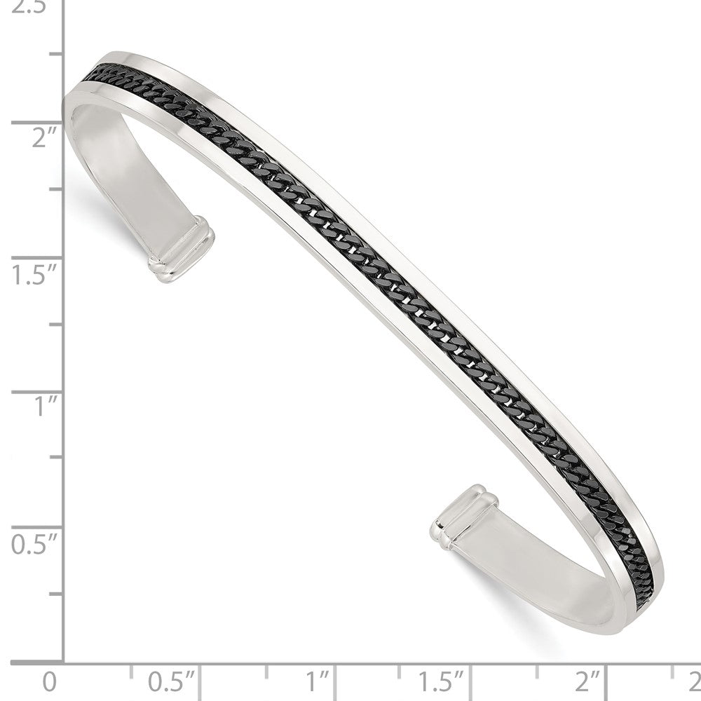 Sterling Silver with Black Rhodium Inlay Cuff Bangle QB1457
