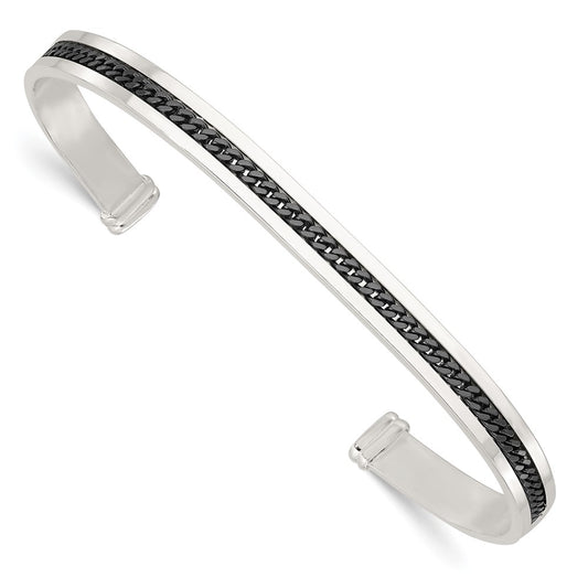 Sterling Silver with Black Rhodium Inlay Cuff Bangle QB1457