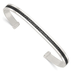 Sterling Silver with Black Rhodium Inlay Cuff Bangle QB1457