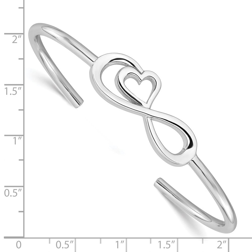 Sterling Silver Rhodium-plated Heart Infinity Symbol Cuff Bangle QB1461