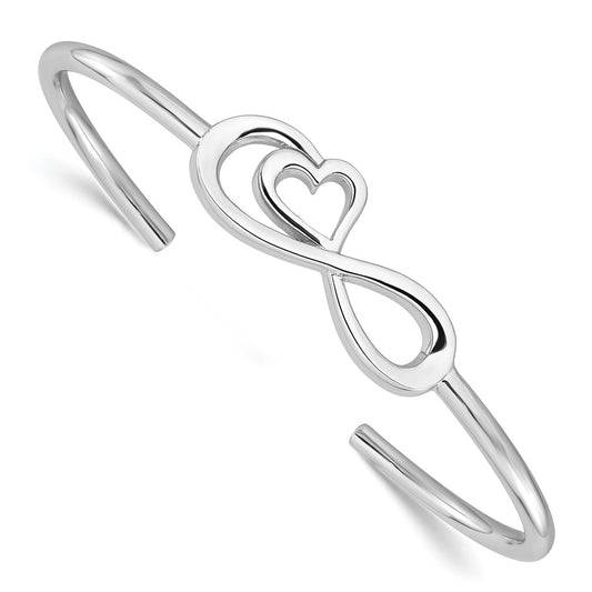Sterling Silver Rhodium-plated Heart Infinity Symbol Cuff Bangle QB1461