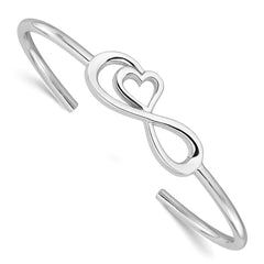 Sterling Silver Rhodium-plated Heart Infinity Symbol Cuff Bangle QB1461