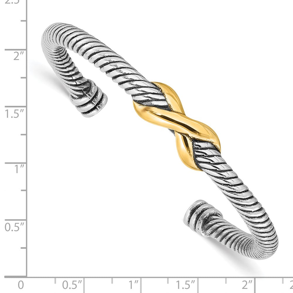 Sterling Silver Antiqued and Gold-tone Infinity Cuff Bangle QB1469