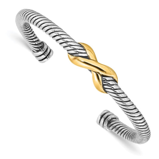 Sterling Silver Antiqued and Gold-tone Infinity Cuff Bangle QB1469