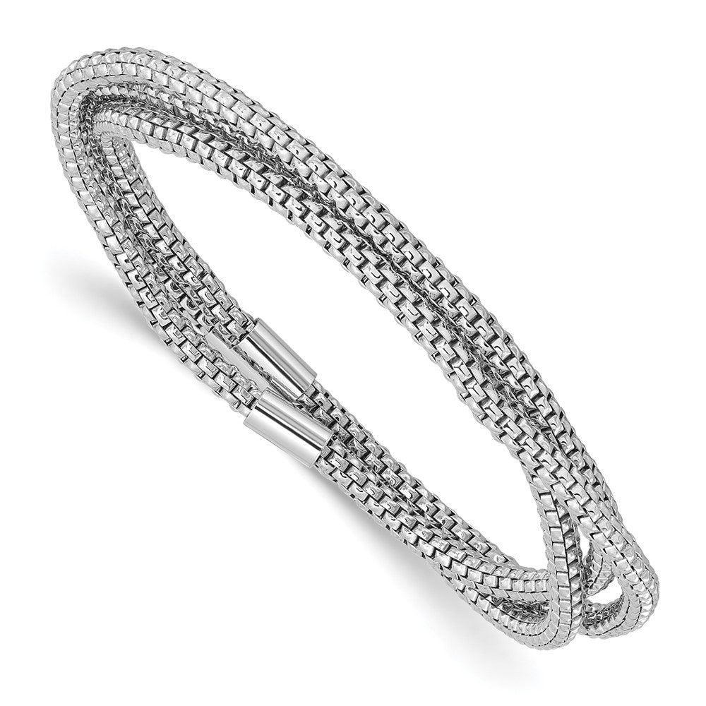 Sterling Silver Rhodium-plated 3 Intertwined Stretch Mesh Bracelets QB1479
