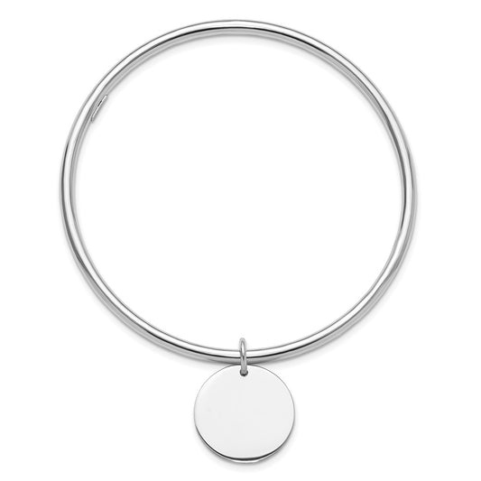 Sterling Silver Rhodium-plated w/Disc Dangle Slip on Bangle QB1483