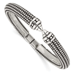Sterling Silver Polished and Antiqued Beaded Hinged Bangle Bracelet QB1507