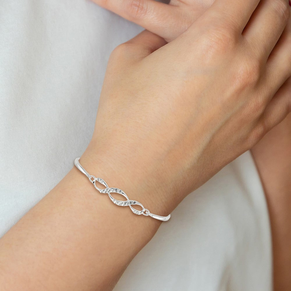 Sterling Silver Polished CZ Fancy Hook Bangle Bracelet QB1509