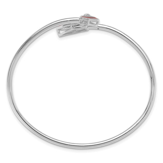 Sterling Silver Rh-plated CZ Red Enamel Heart Flexible Cuff Bangle Bracelet QB1537